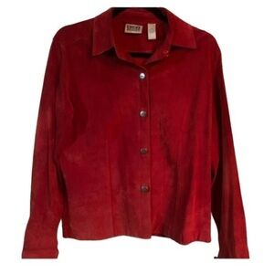 Chico's Red Suede Leather Jacket Top Unlined Snap Front Size 1 Ladies Small
